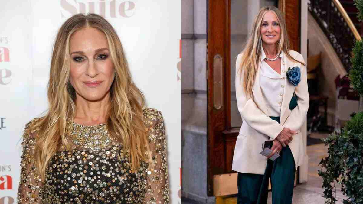 Sarah Jessica Parker Shines in Beige Low-Cut Top and Denim Skirt on 'And Just Like That' Set in NYC